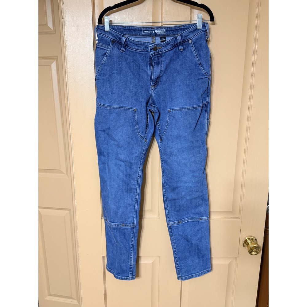 Carhartt Relaxed Fit Double Front Utility Jeans Womens 10 Reg Medium Wash Denim